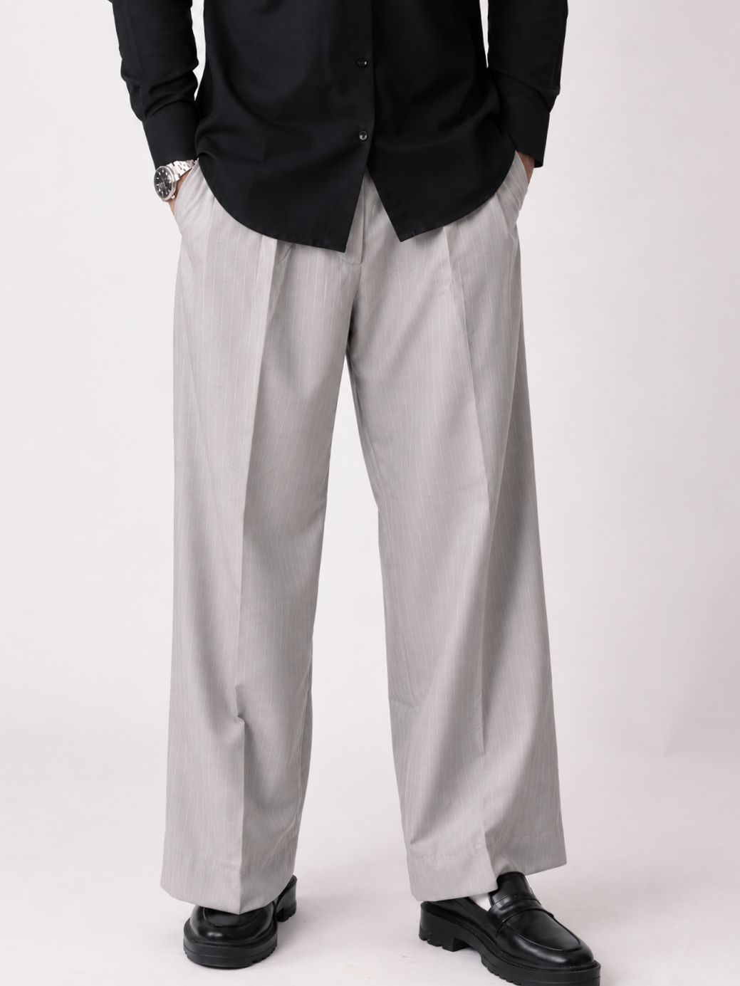 Grey Stripe Formal Wide Leg Pants (MEN)