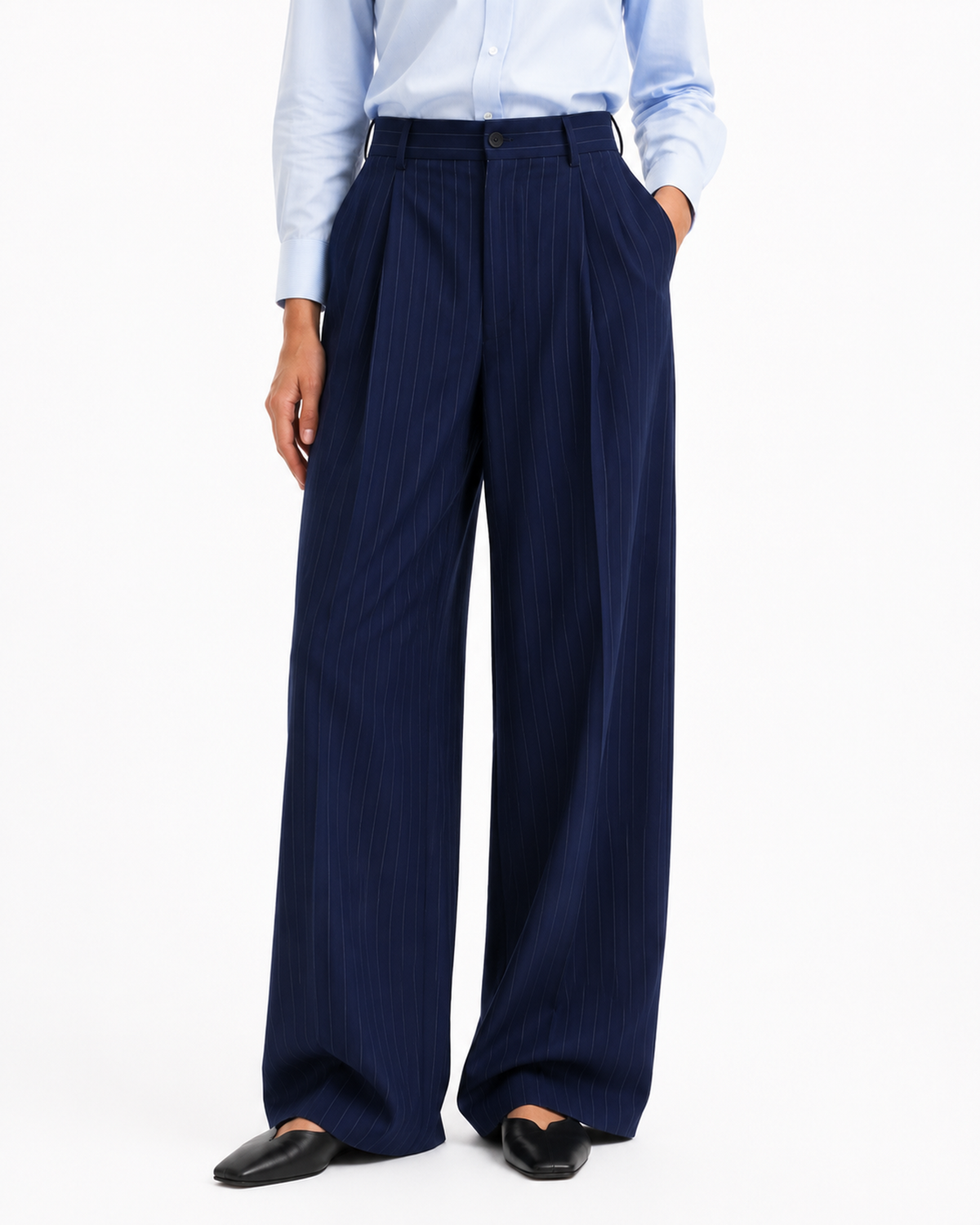 Navy Blue Stripe Formal Wide Leg Pants (WOMEN)