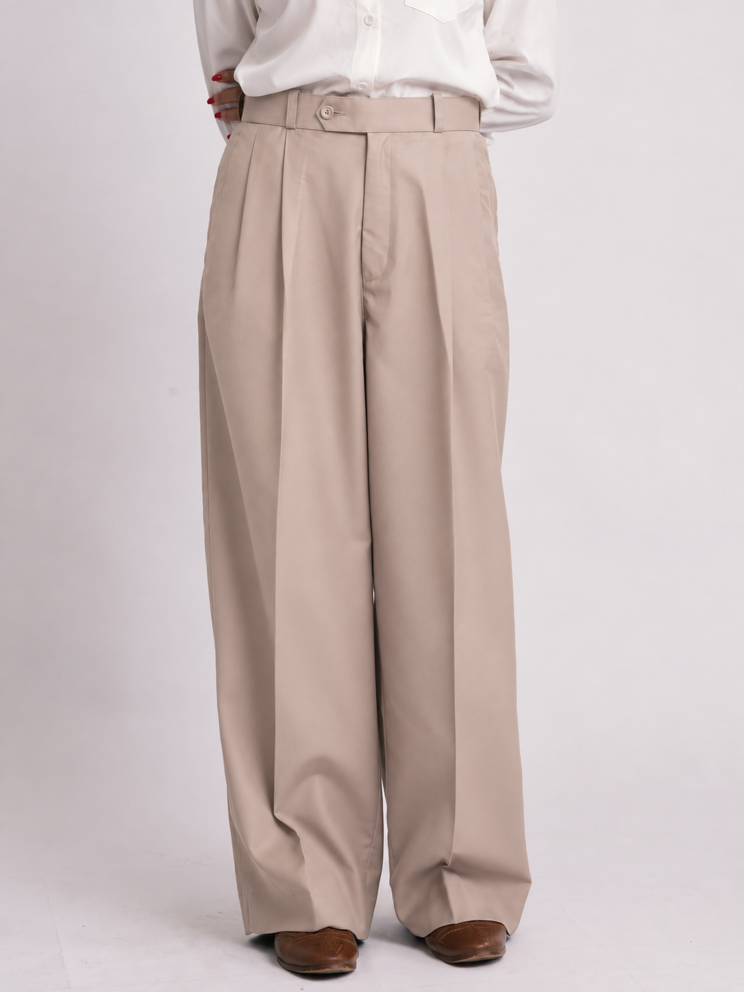 Beige Formal Wide Leg Pants (WOMEN)