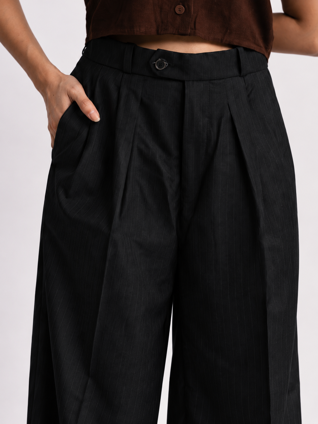 Black Stripe Formal Wide Leg Pants (WOMEN)