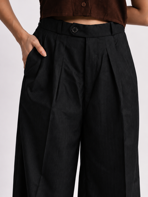 Black Stripe Formal Wide Leg Pants (WOMEN)