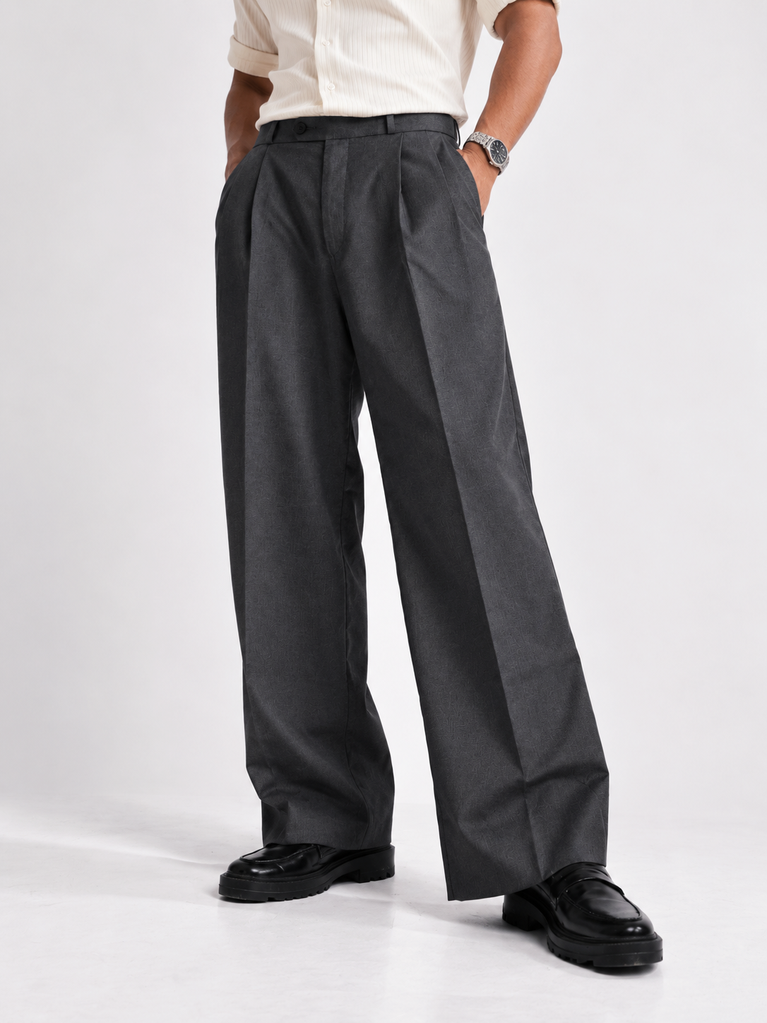 Charcoal Grey Formal Wide Leg Pants (MEN)