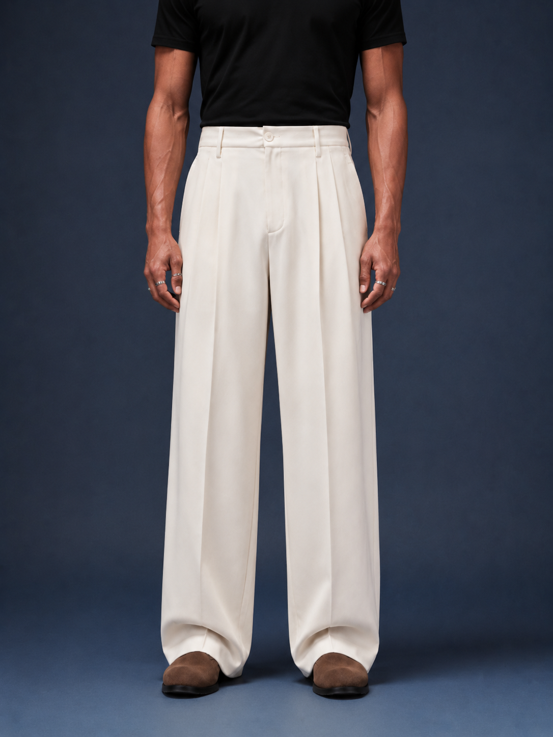 Off White Pleated Formal Wide Leg Pants (Men)