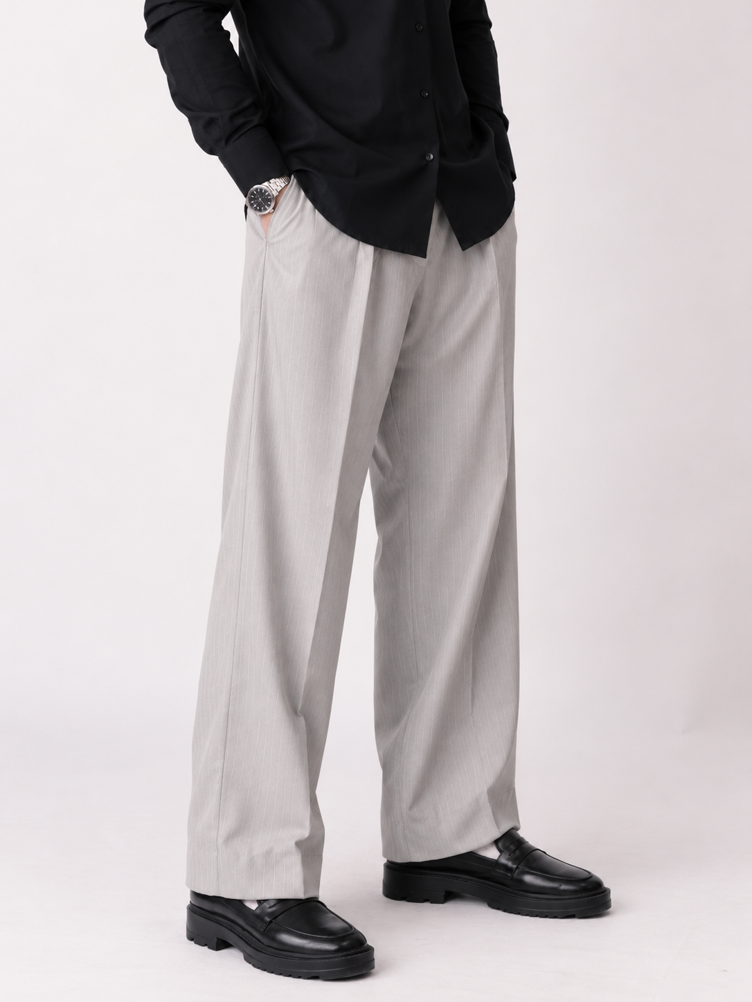 Grey Stripe Formal Wide Leg Pants (MEN)