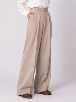 Beige Formal Wide Leg Pants (WOMEN)