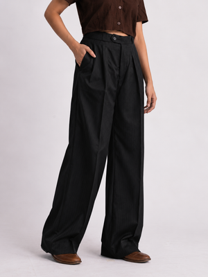 Black Stripe Formal Wide Leg Pants (WOMEN)