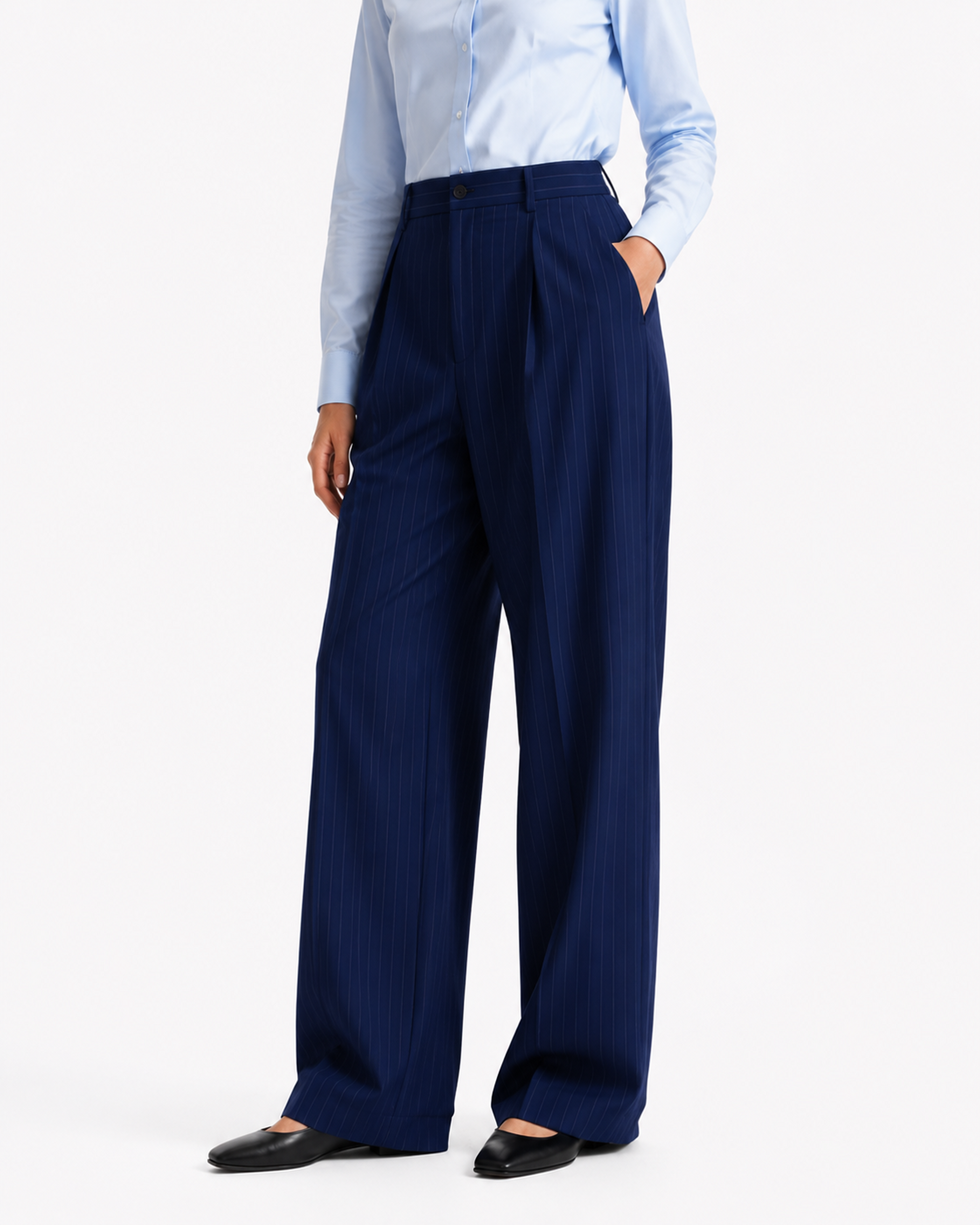 Navy Blue Stripe Formal Wide Leg Pants (WOMEN)