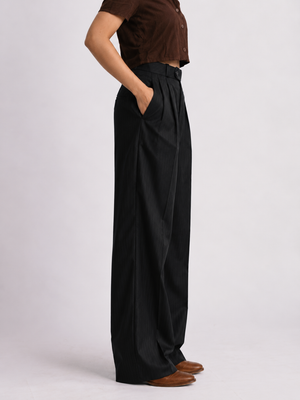Black Stripe Formal Wide Leg Pants (WOMEN)