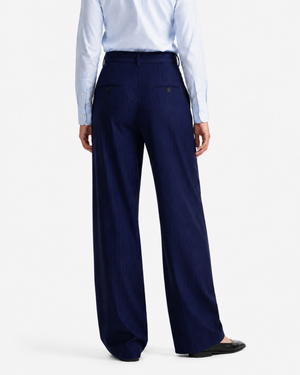 Navy Blue Stripe Formal Wide Leg Pants (WOMEN)