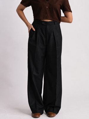 Black Stripe Formal Wide Leg Pants (WOMEN)