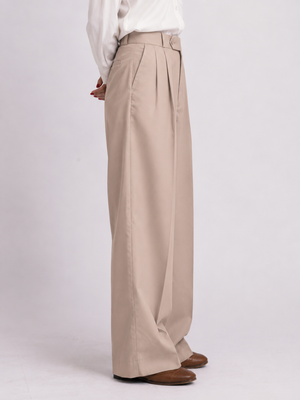 Beige Formal Wide Leg Pants (WOMEN)