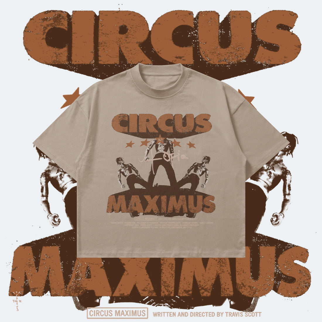 T-shirt with 'Circus Maximus' design on a beige background