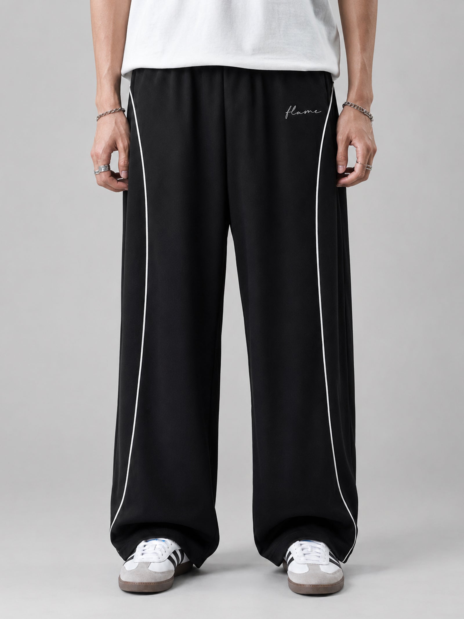 Piping Straight-Leg Baggy Trouser