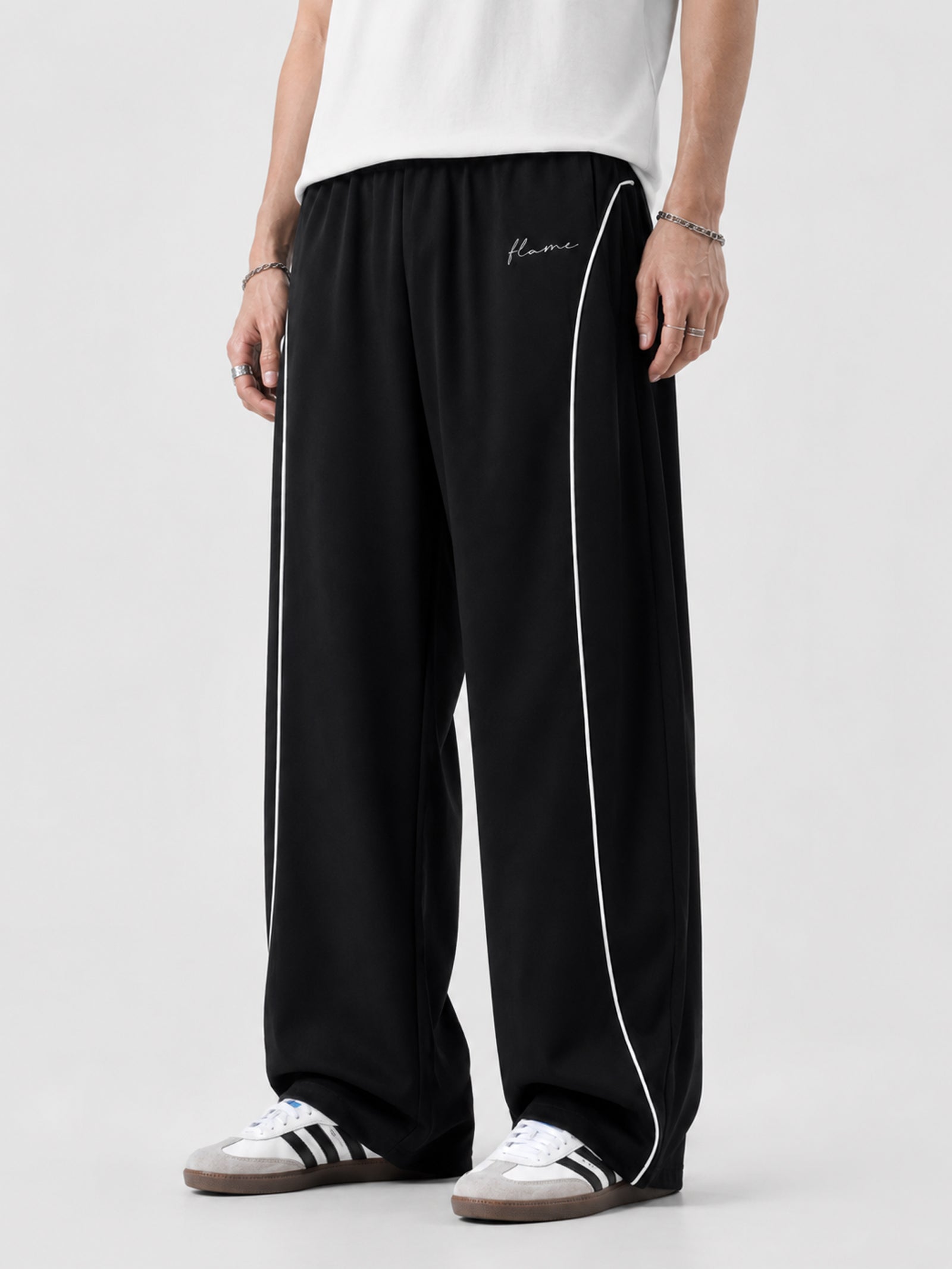 Piping Straight-Leg Baggy Trouser