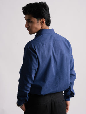 100% LINEN STRUCTURED SHIRT - BLUE