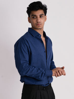 100% LINEN STRUCTURED SHIRT - BLUE