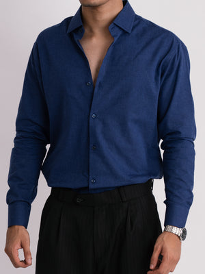 100% LINEN STRUCTURED SHIRT - BLUE