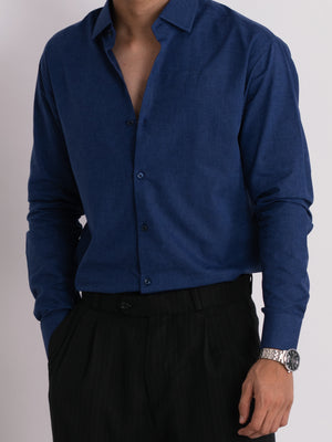 100% LINEN STRUCTURED SHIRT - BLUE