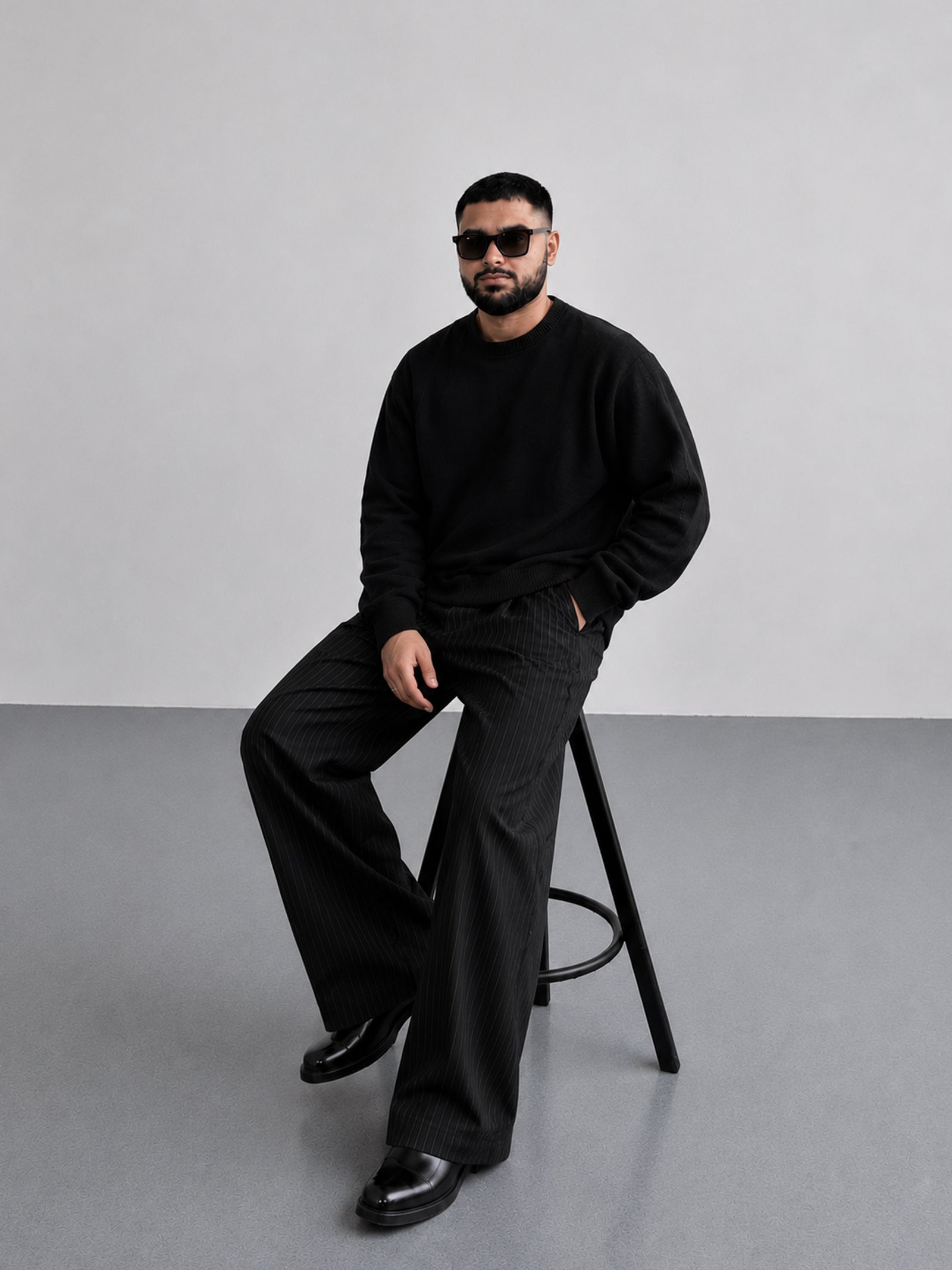 Black Stripe Formal Wide Leg Pants (Men)