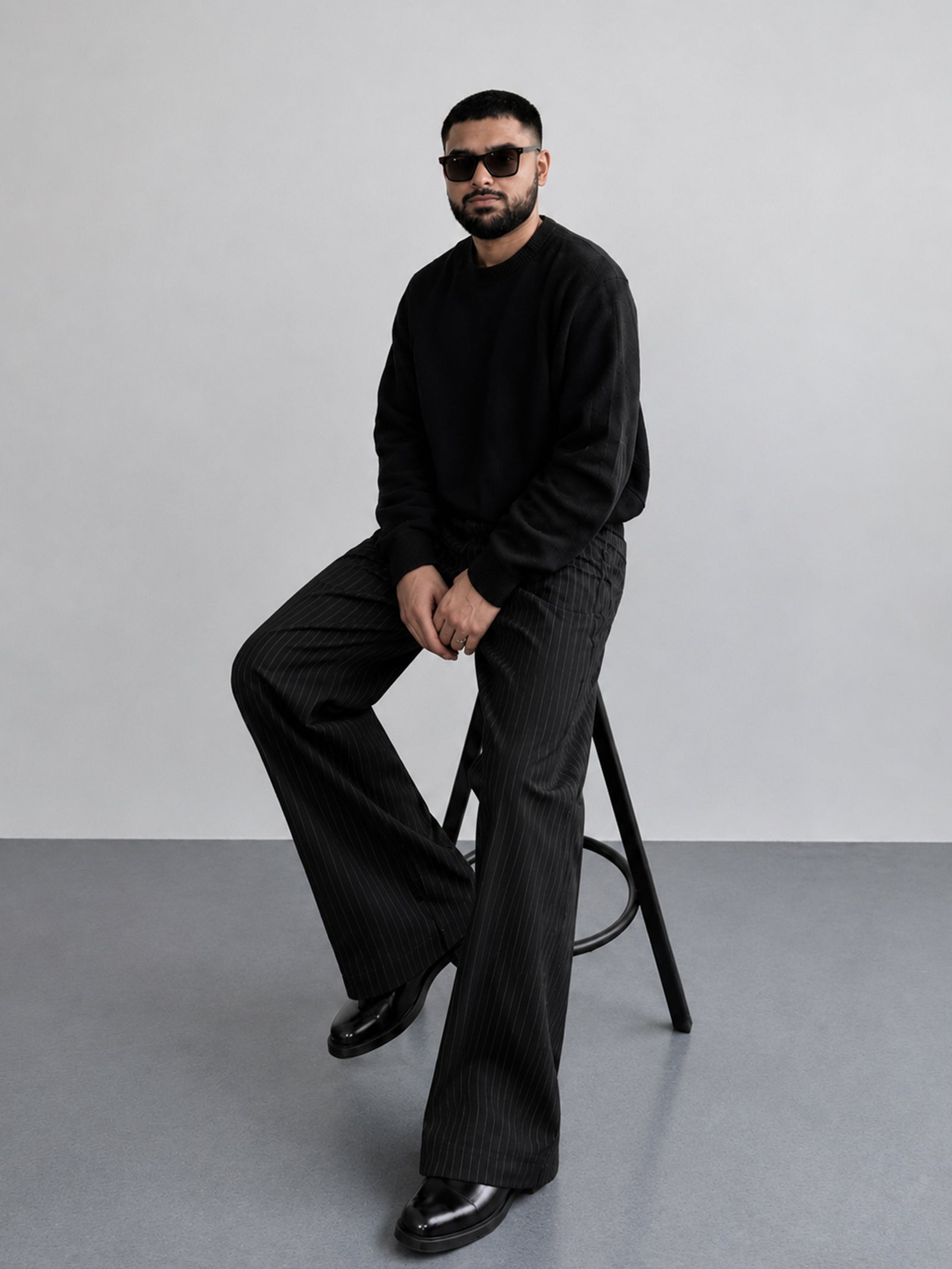 Black Stripe Formal Wide Leg Pants (Men)