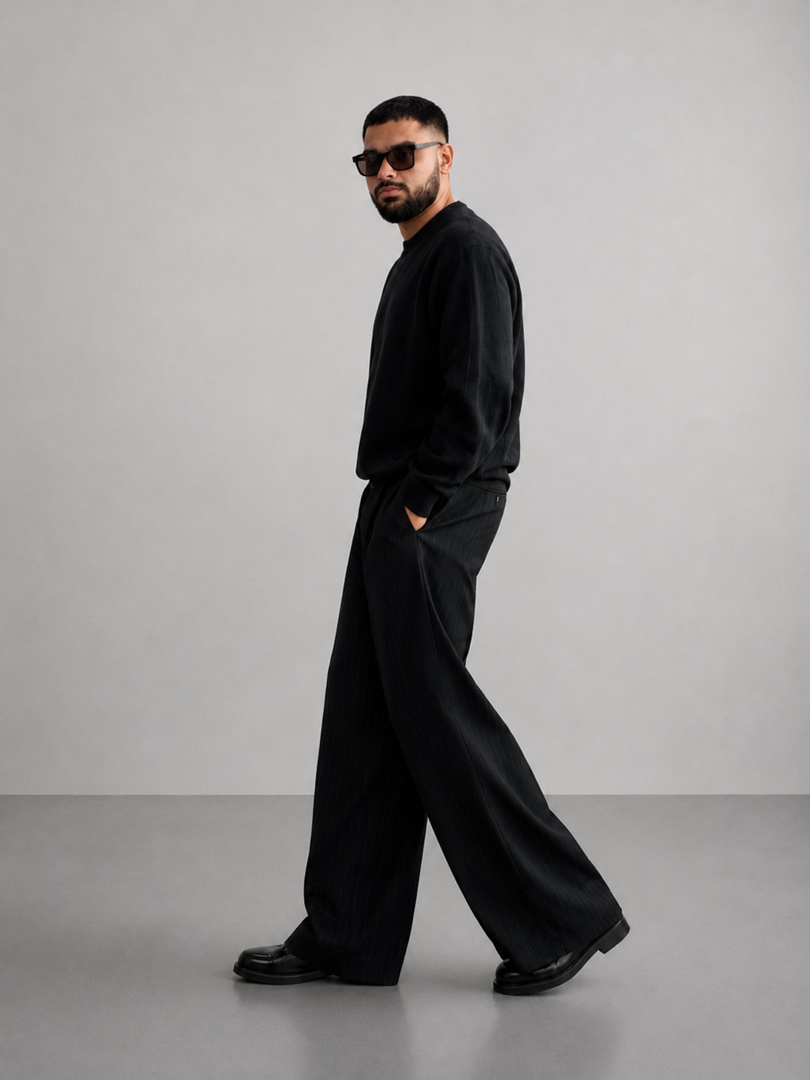 Black Stripe Formal Wide Leg Pants (Men)
