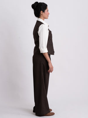 FEMME IVORY PINSTRIPE FULL SET VEST+PANT (WOMEN)