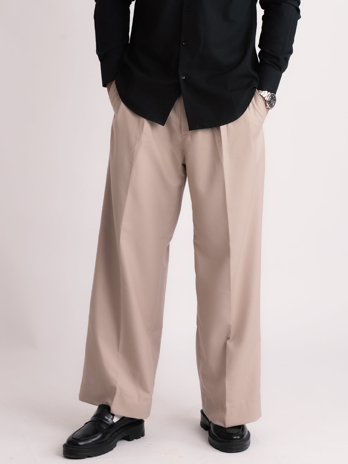 Beige Formal Wide Leg Pants (MEN)