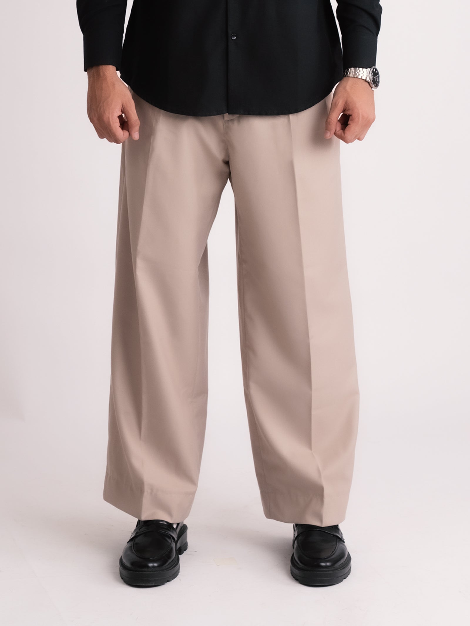 Beige Formal Wide Leg Pants (MEN)