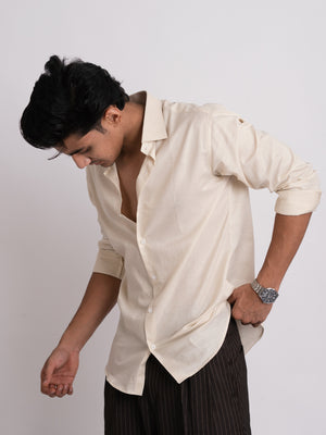 100% LINEN STRUCTURED SHIRT - BEIGE