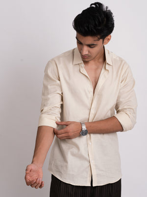 100% LINEN STRUCTURED SHIRT - BEIGE