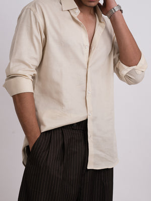 100% LINEN STRUCTURED SHIRT - BEIGE