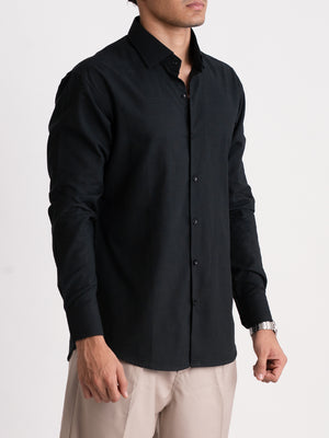 100% LINEN STRUCTURED SHIRT - BLACK