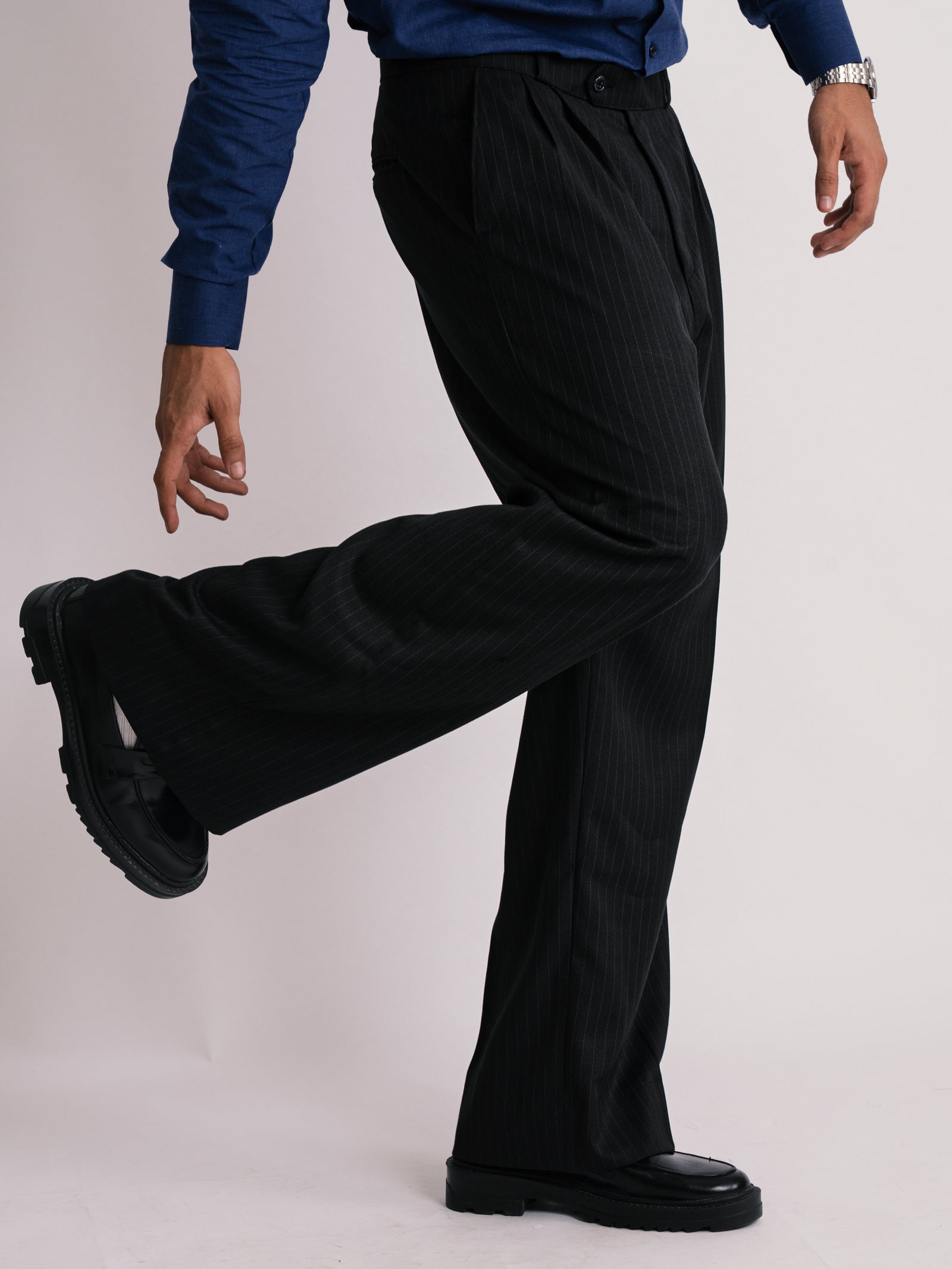 Black Stripe Formal Wide Leg Pants (MEN)