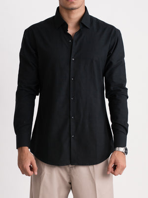 100% LINEN STRUCTURED SHIRT - BLACK