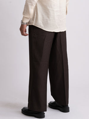 Brown Stripe Formal Wide Leg Pants (MEN)