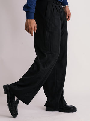 Black Stripe Formal Wide Leg Pants (MEN)