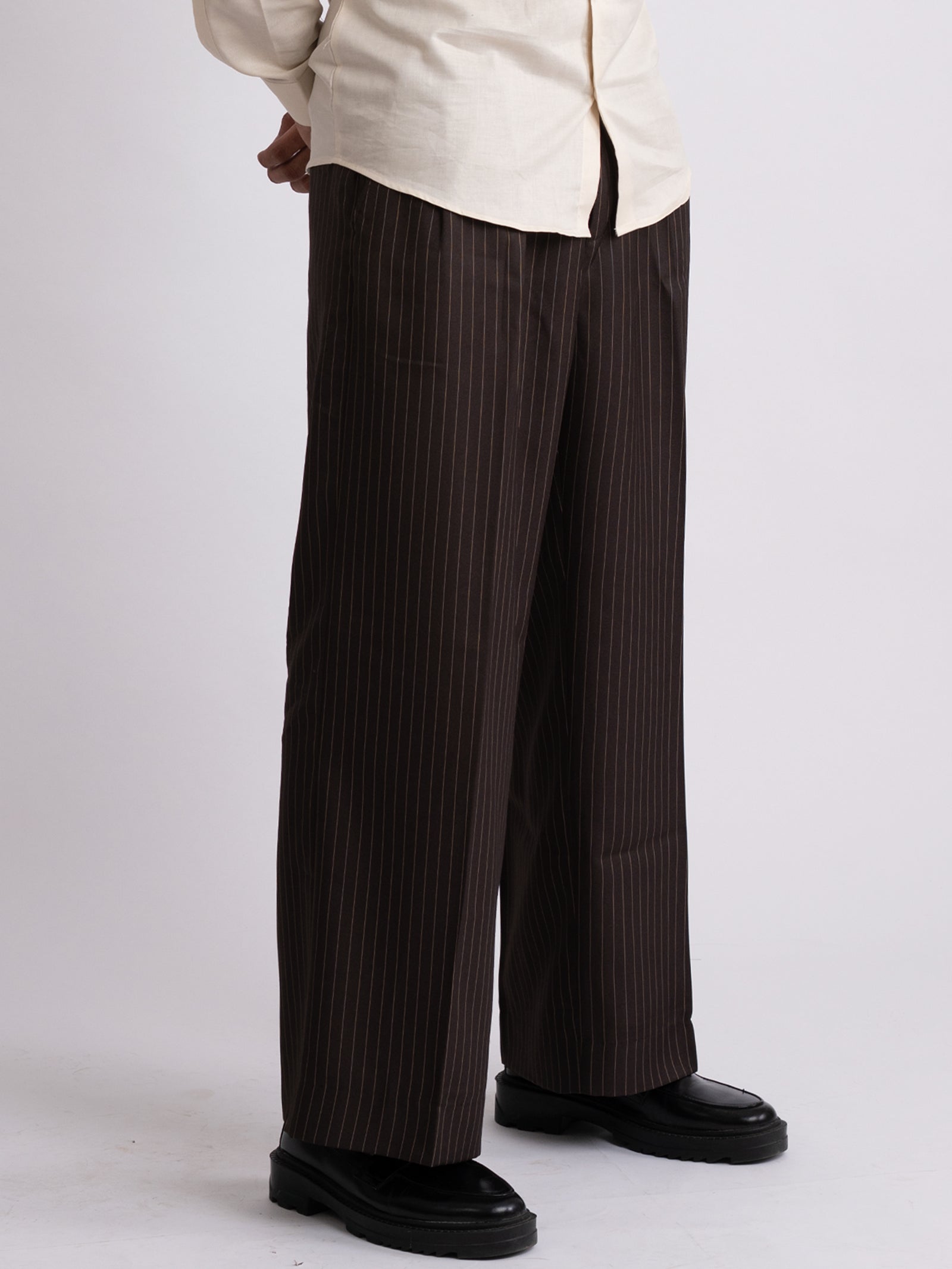 Brown Stripe Formal Wide Leg Pants (MEN)