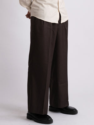 Brown Stripe Formal Wide Leg Pants (MEN)