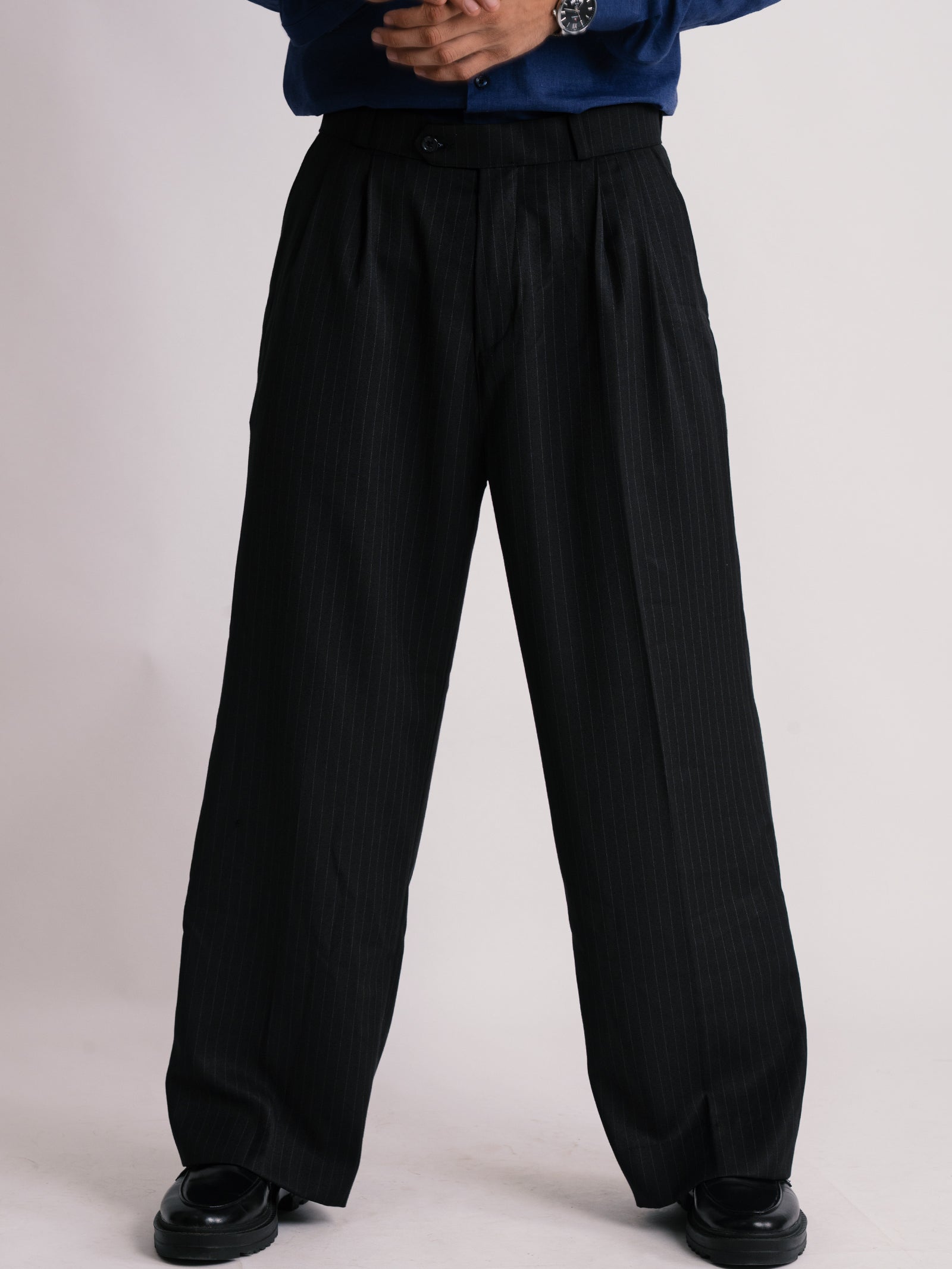 Black Stripe Formal Wide Leg Pants (MEN)