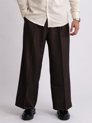 Brown Stripe Formal Wide Leg Pants (MEN)
