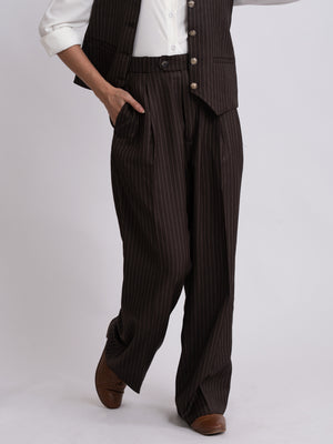 Brown Stripe Formal Wide Leg Pants (WOMEN)