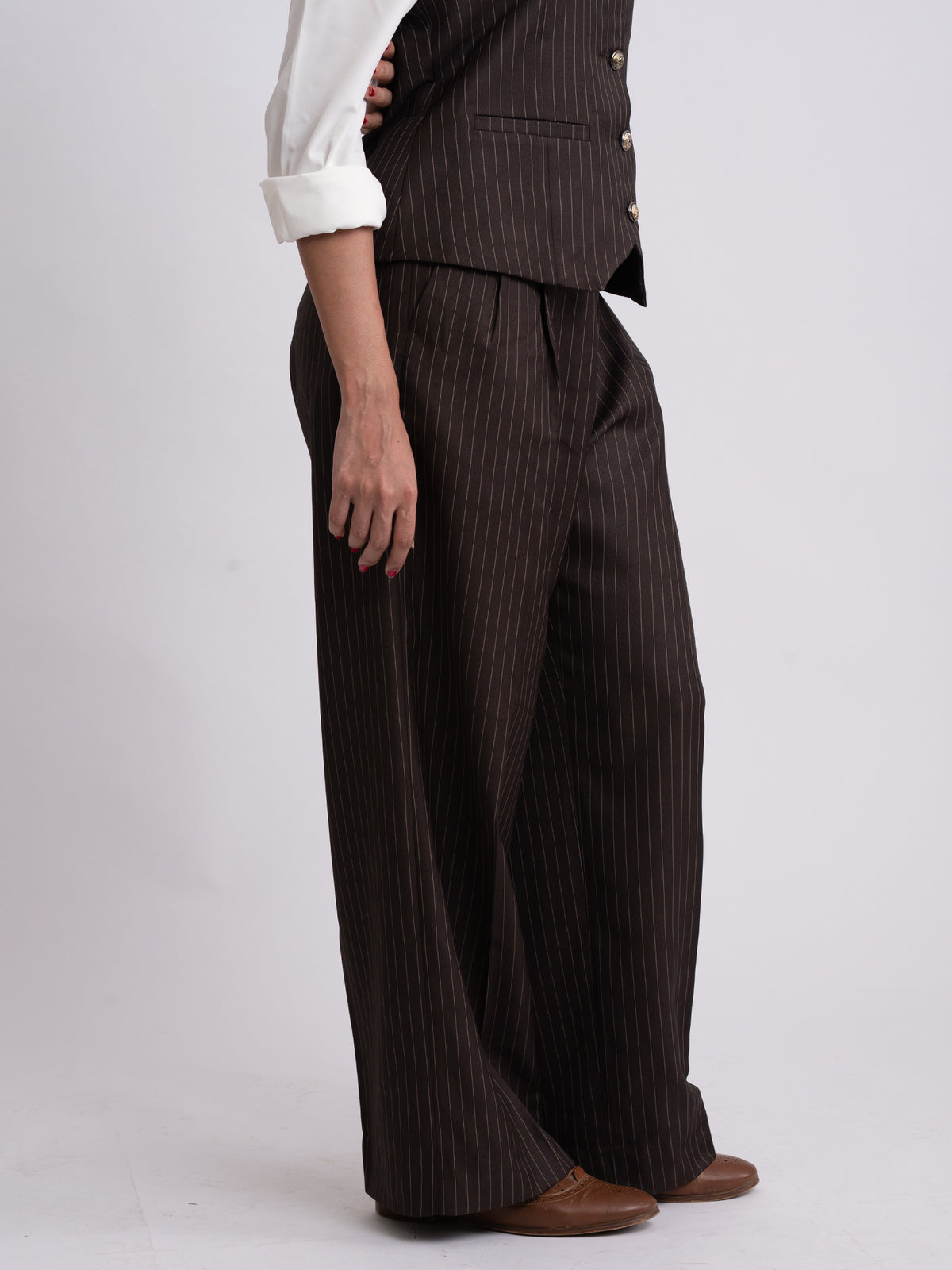 Brown Stripe Formal Wide Leg Pants (WOMEN)