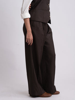 Brown Stripe Formal Wide Leg Pants (WOMEN)