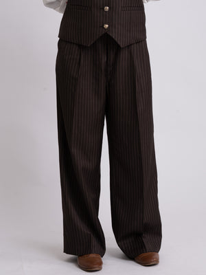 Brown Stripe Formal Wide Leg Pants (WOMEN)