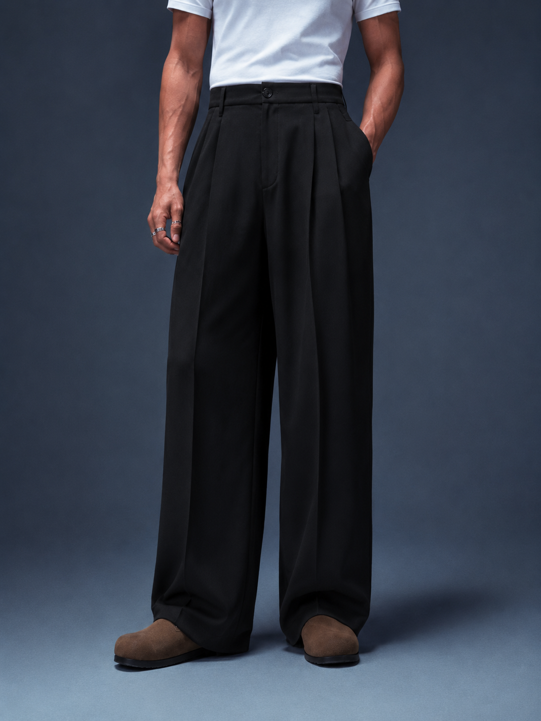 Black Pleated Formal Wide Leg Pants (Men)