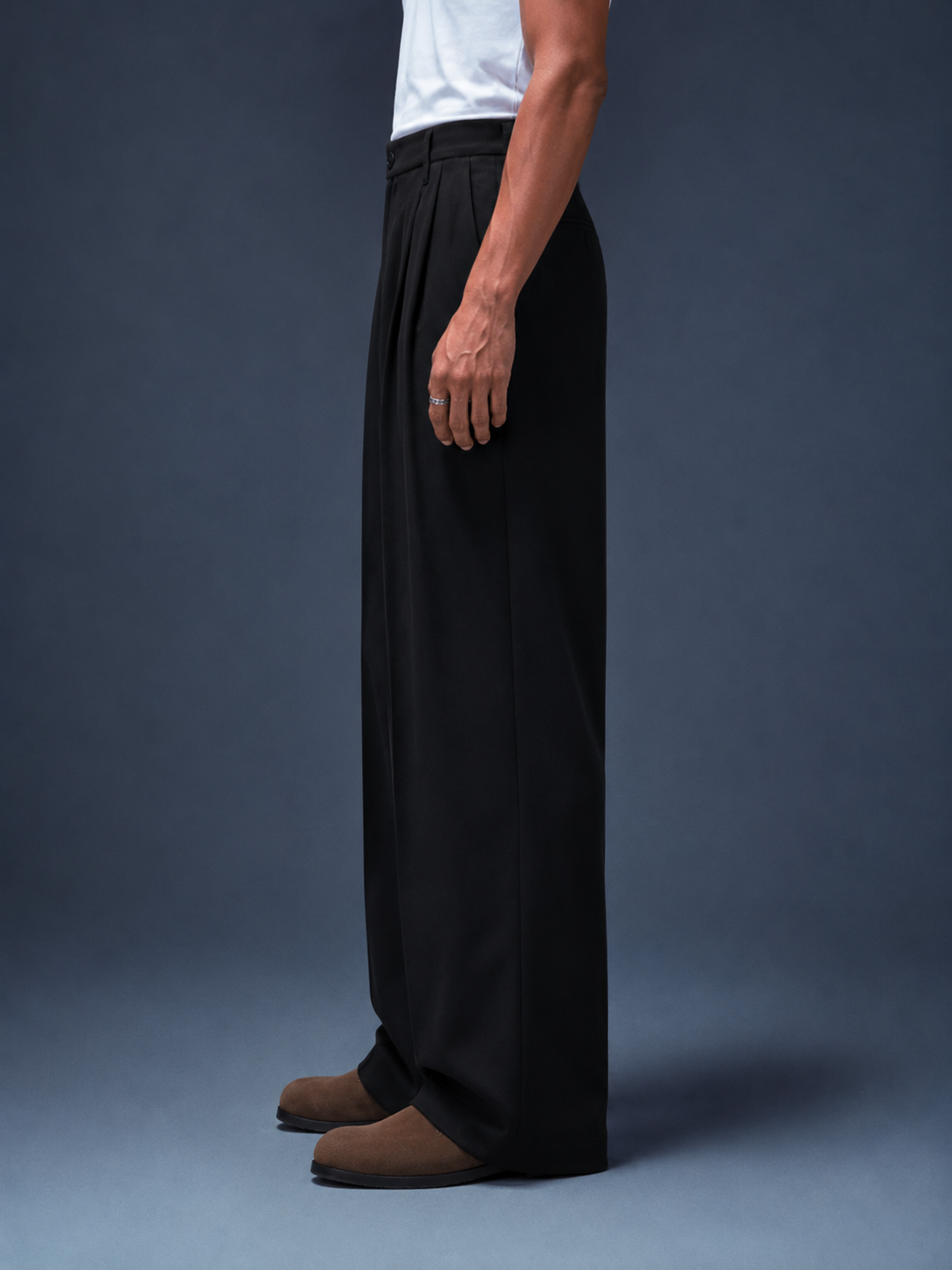 Black Pleated Formal Wide Leg Pants (Men)