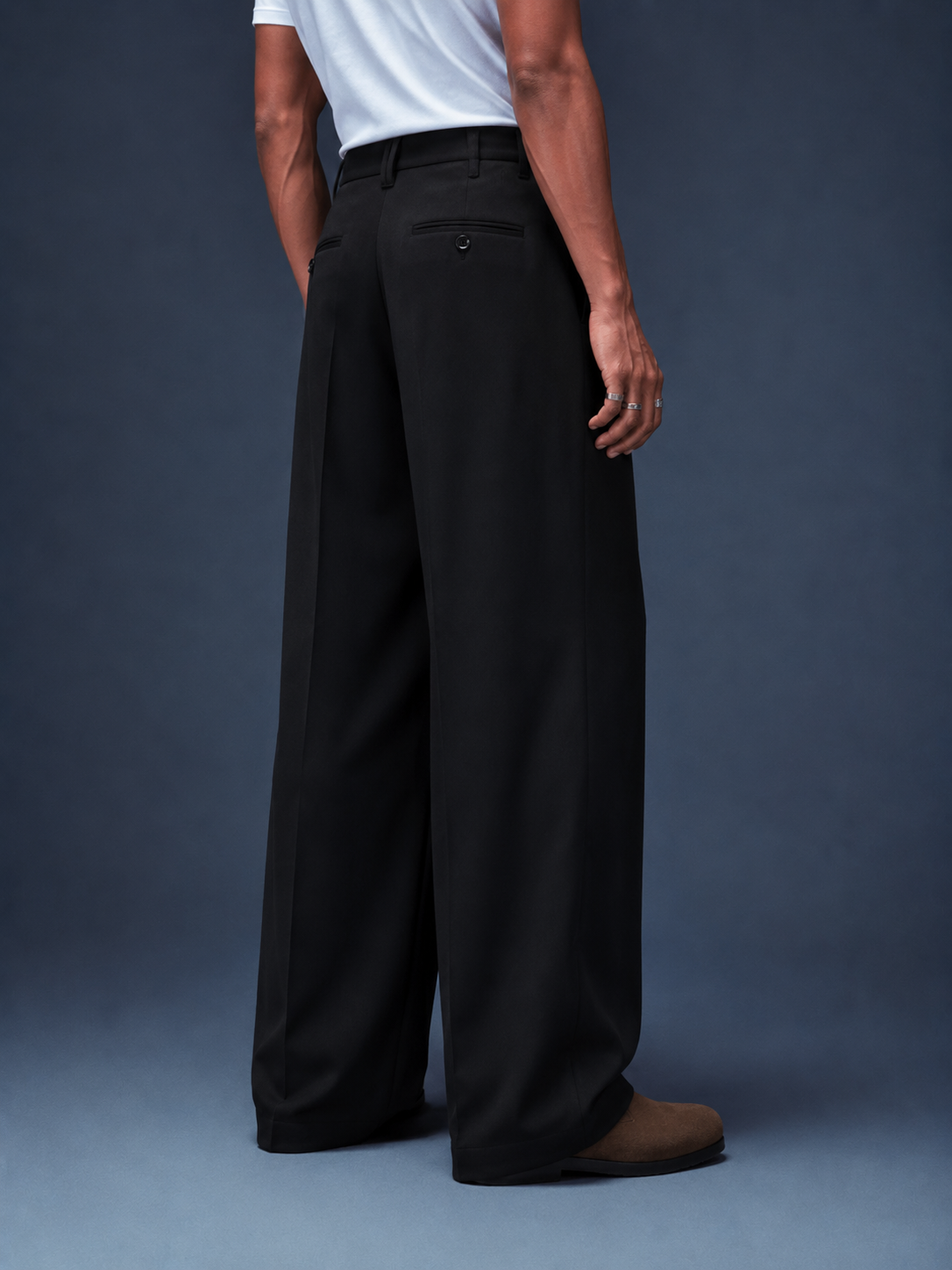 Black Pleated Formal Wide Leg Pants (Men)