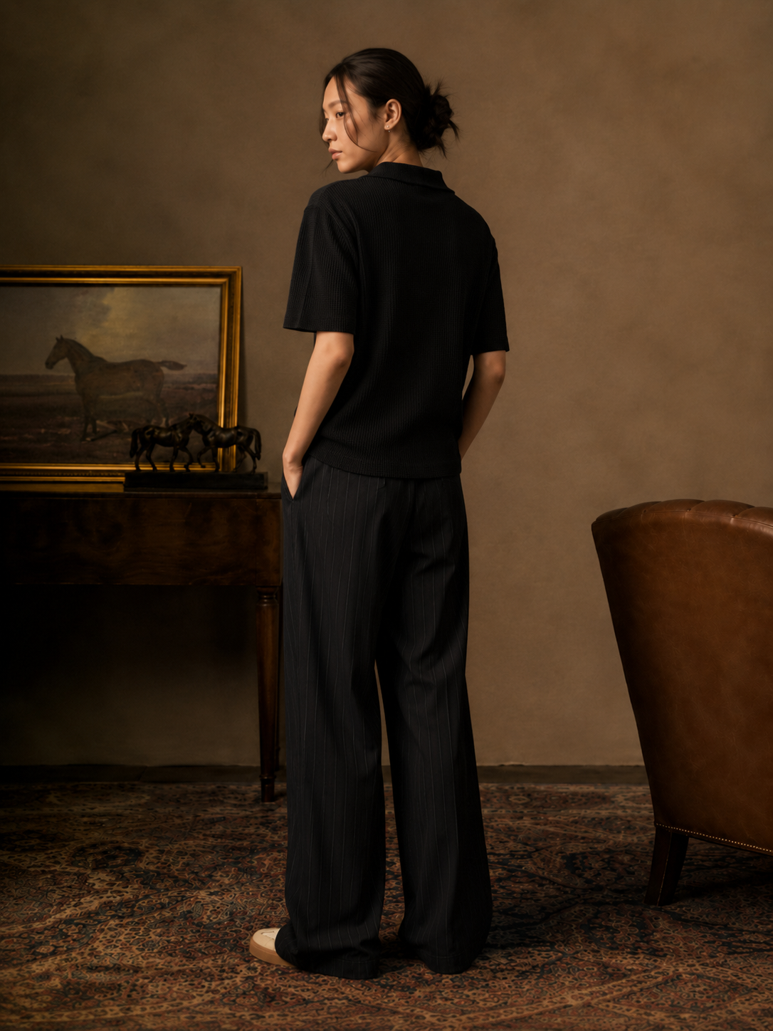 Black Mesh knitted POLO (Women)