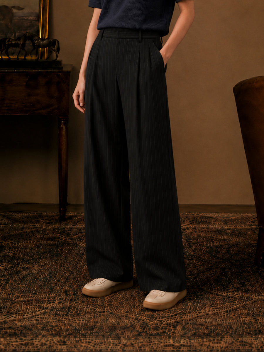 Black Stripe Formal Wide Leg Pants (Women)