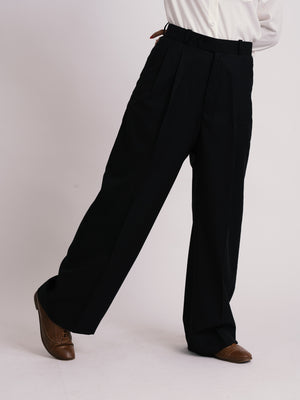 Black Pleated Formal Wide Leg Pants (WOMEN)